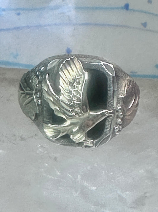 Black Hills Gold ring eagle band onyx leaves size 12 sterling silver women men