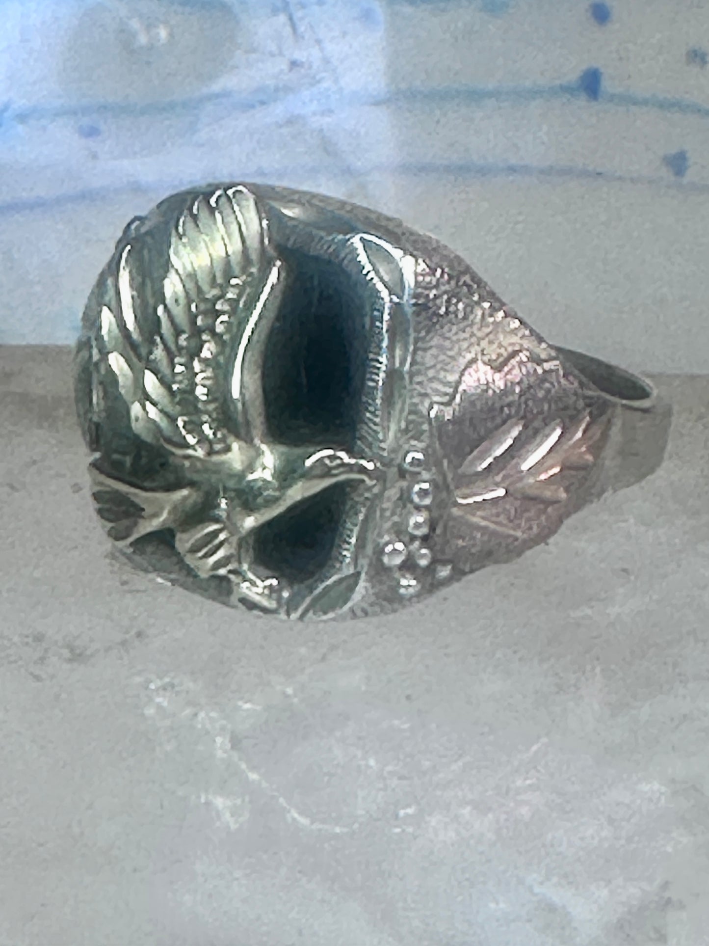 Black Hills Gold ring eagle band onyx leaves size 12 sterling silver women men