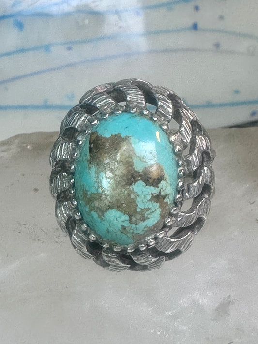 Turquoise ring brutalist band leaves Mexico size 6.75 sterling silver women men