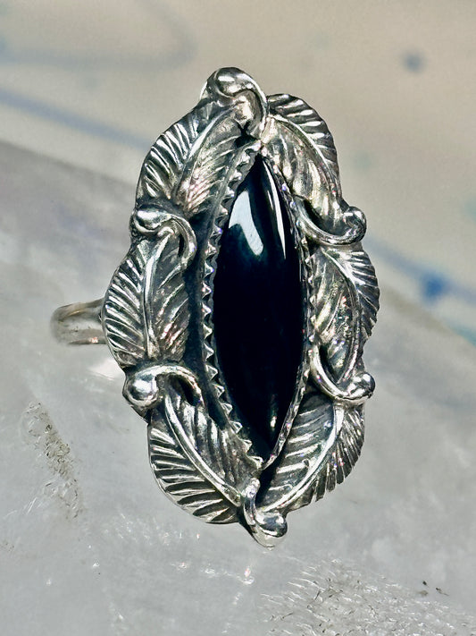 Navajo ring leaves onyx size 7 sterling silver women girls