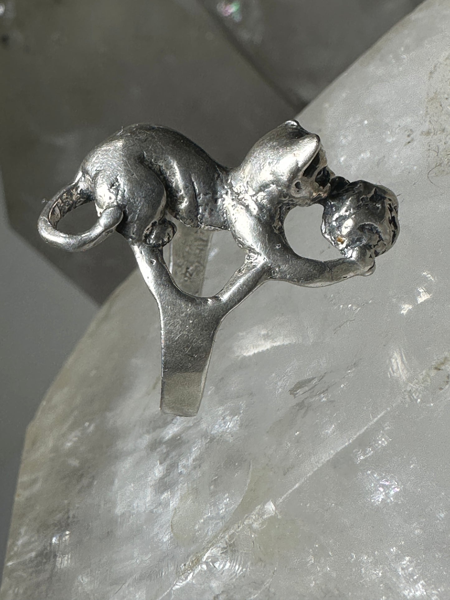 Cat ring kitten with ball of yarn size 7.25 sterling silver women
