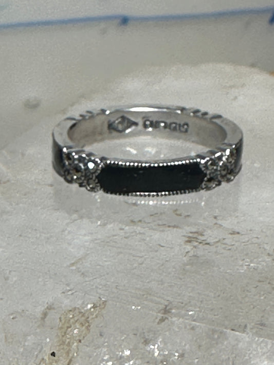 Judith Jack ring Wedding black enamel band marcasite stacker size 7.7 sterling silver women