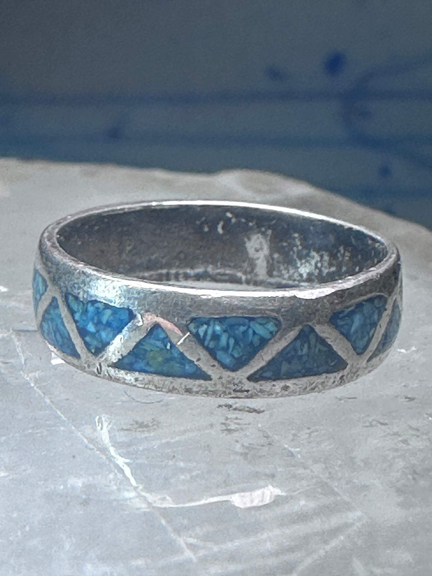 Zuni ring wedding band turquoise size 6 sterling silver women men