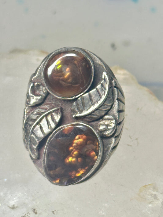 Navajo Fire Agate size 9 leaves sterling silver women men