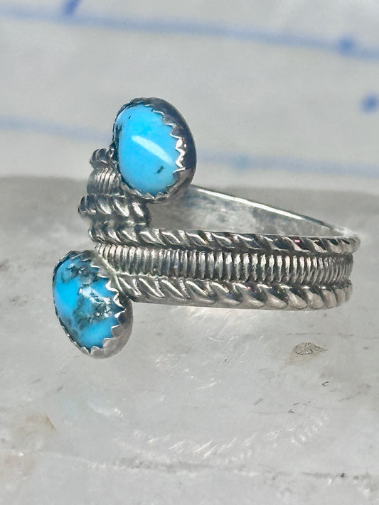 Turquoise Bypass Ring Southwest Band Sterling Silver - Size 7.5