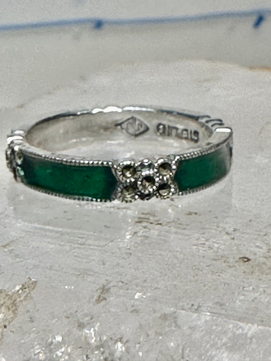Judith Jack ring Wedding green enamel band marcasites stacker size 8 sterling silver women