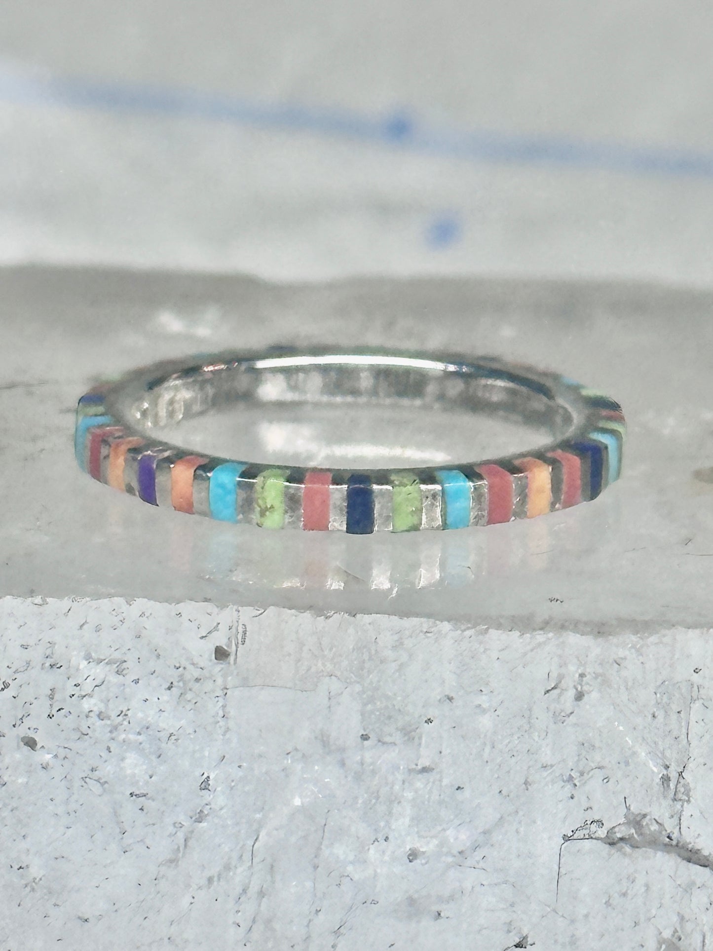 Vintage Pierre Lang PL 925 Sterling Silver Multi-Stone Eternity Band Ring - Size 7.5