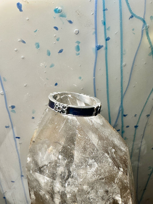 Judith Jack ring Wedding band blue enamel marcasites stacker size 8 sterling silver women