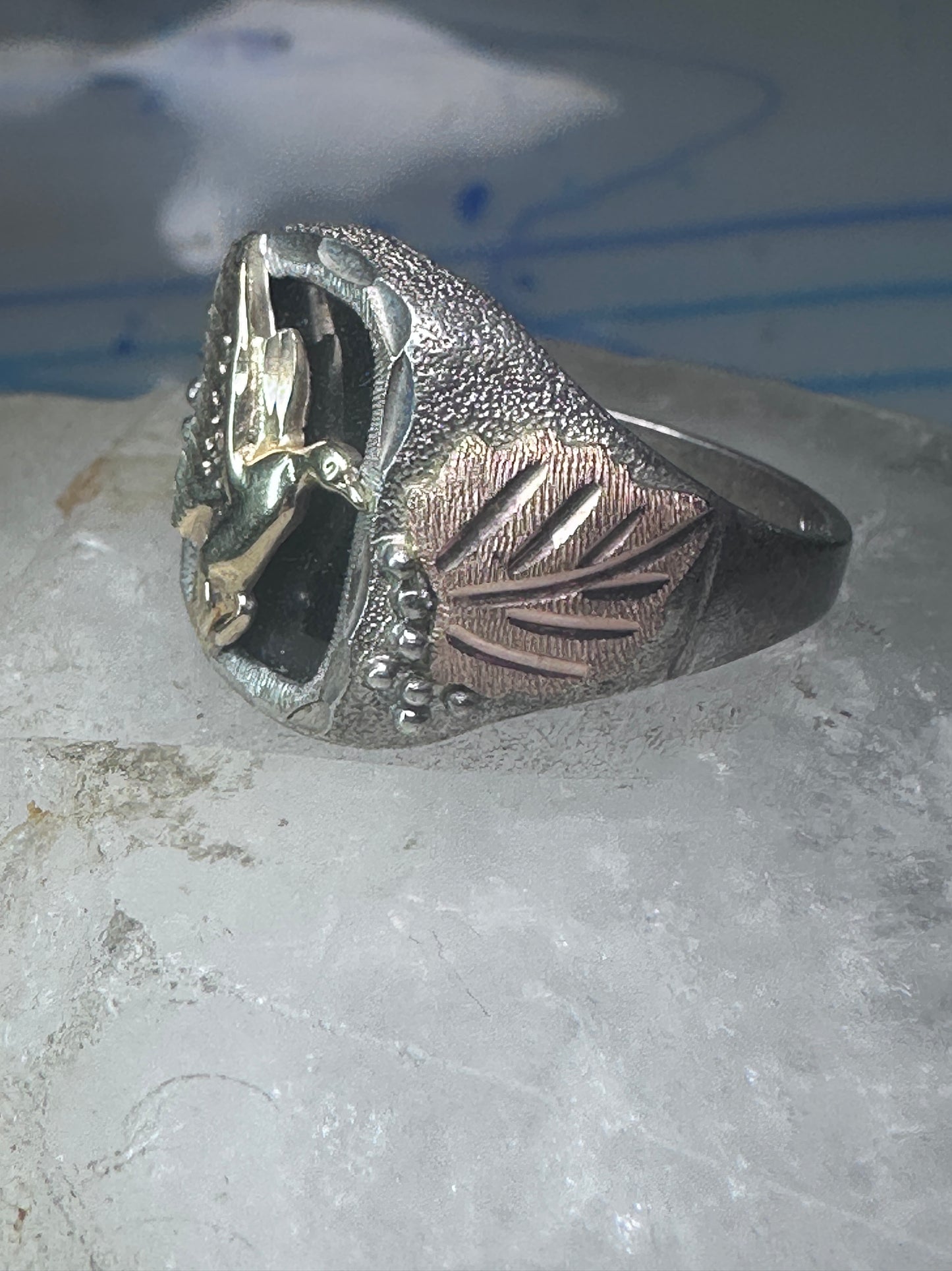 Black Hills Gold ring goose leaves bird onyx size 11.75 sterling silver women men