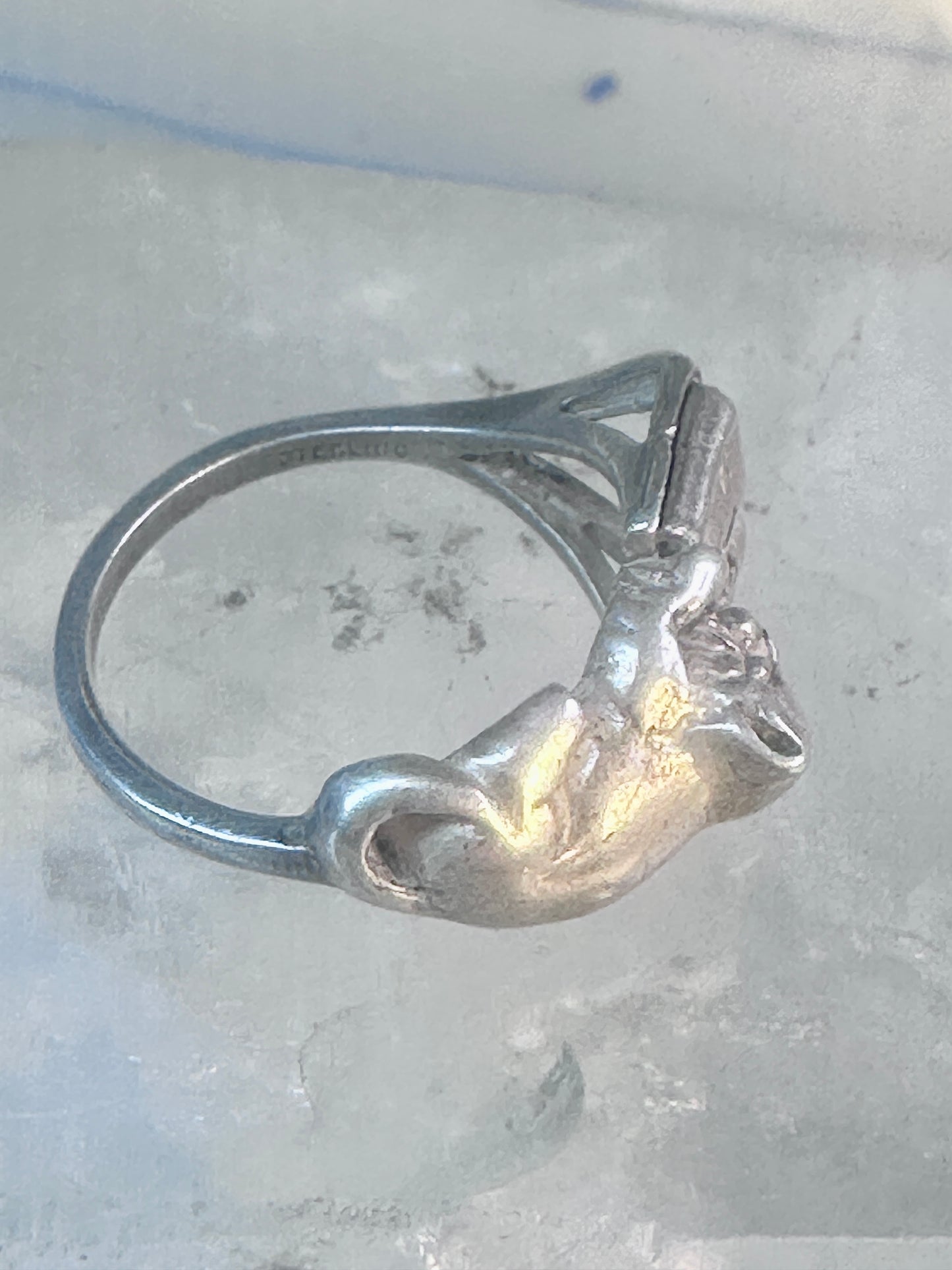 Vintage cat ring cat reading book Kabana band size 6.75 sterling silver women girls