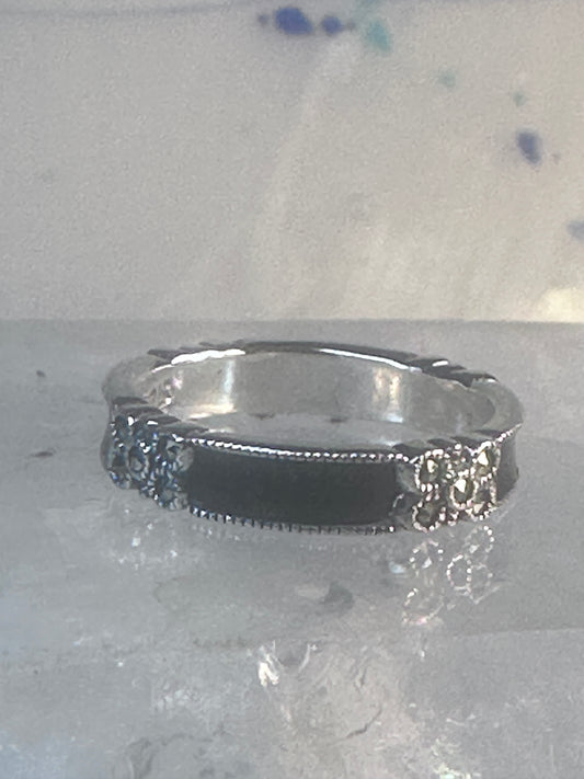 Vintage Judith Jack ring flower marcasite Blackish band size 6 sterling silver women