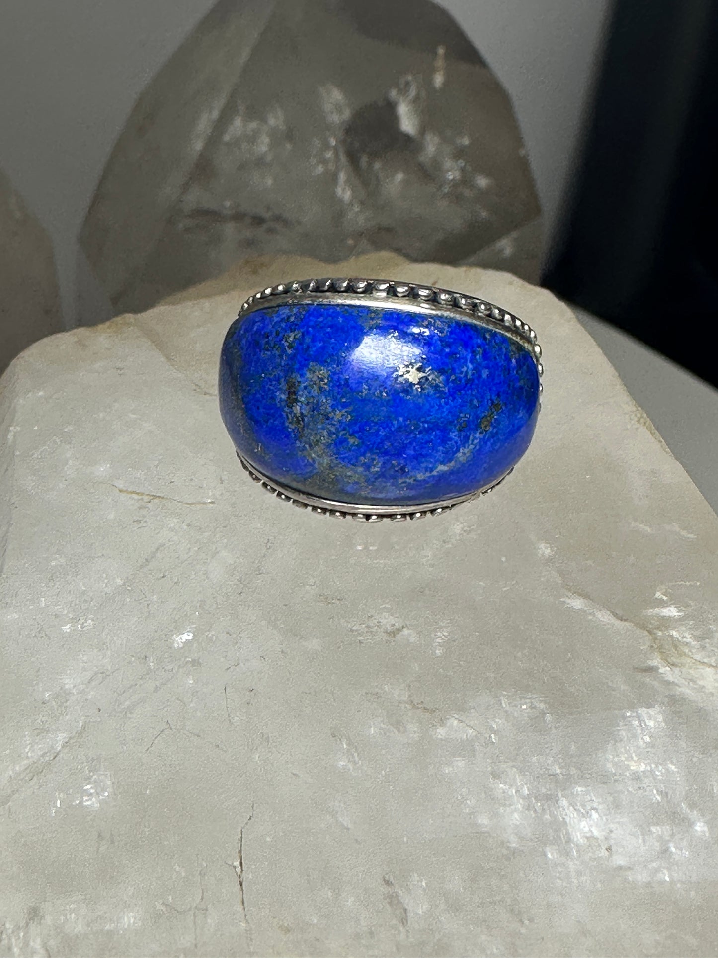 Blue Lapis ring Dome stone band size 8.75 sterling silver women