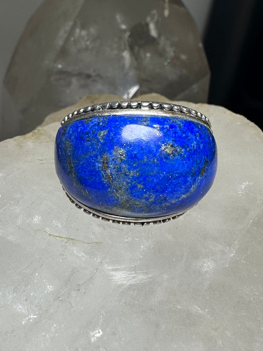 Blue Lapis ring Dome stone band size 8.75 sterling silver women