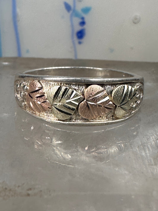 Black Hills Gold ring leaves wedding band size 9.75 sterling silver women men