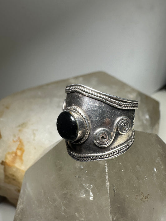 Cigar band ring onyx boho size 6.75 sterling silver women