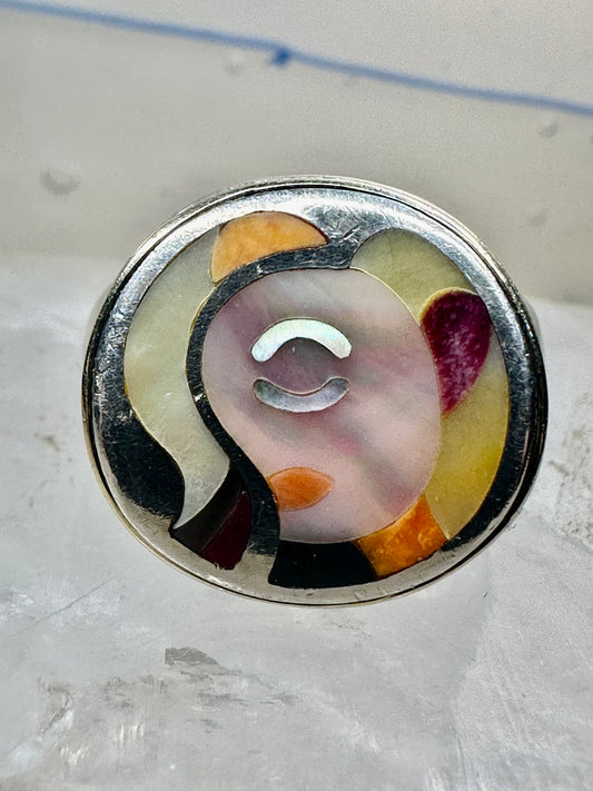 Eric Grossbardt ring face band cubist MOP Coral size 7.75 sterling silver women
