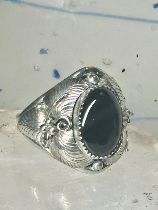 Navajo ring onyx leaves band size 15 sterling silver men women