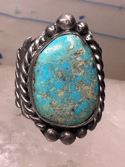 Turquoise ring Navajo Heavy wide band rope size 10 sterling silver men women
