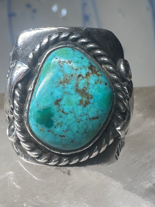Navajo ring Turquoise cigar band leaves size 9 sterling silver women men