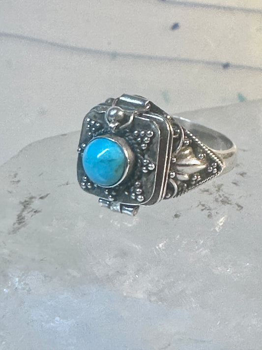 Vintage poison ring turquoise boho size 7.75 sterling silver women girls