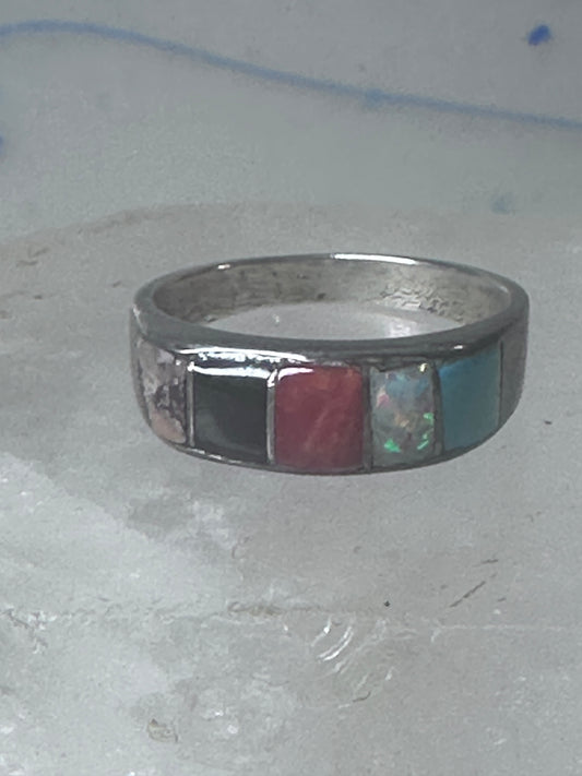 Vintage Zuni ring turquoise multi gemstone size 9.25 sterling silver women men