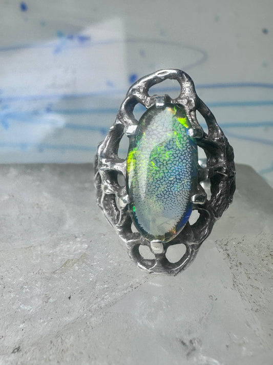 Opal Triplet Ring webbed brutalist vintage size 6.25 sterling silver women girls