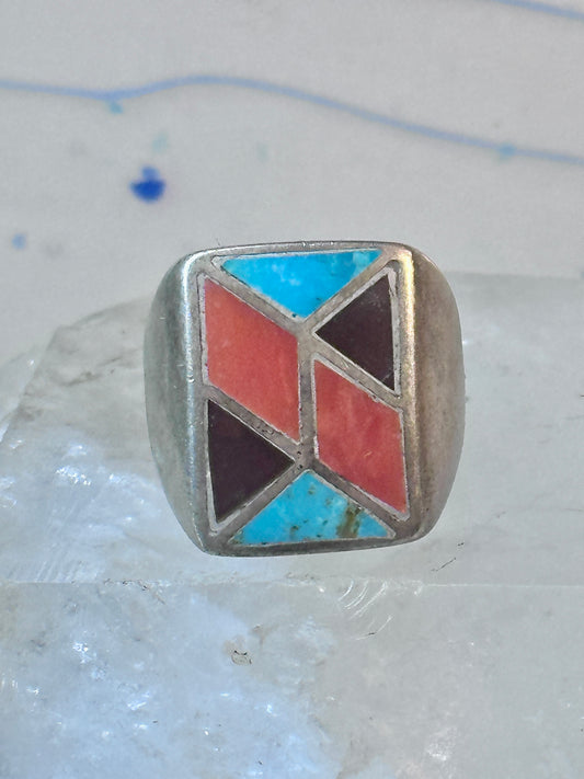 Vintage Zuni ring turquoise onyx size 10 sterling silver women men