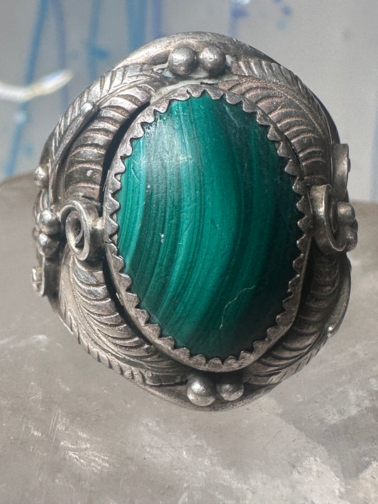 Malachite ring Navajo size 12 sterling silver women men signed w buffalo logo