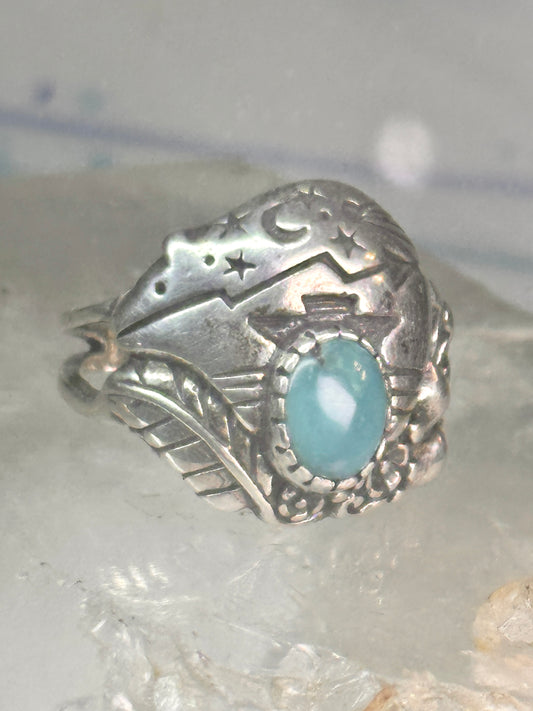 Vintage bear ring southwest arrow feather celestial meteor band moon stars size 8.7 sterling silver women