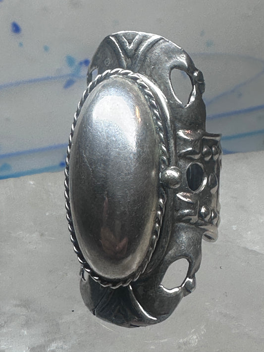 Vintage Taxco Mexican Sterling Silver Smooth Dome Poison Ring Size 6.75 Adjustable
