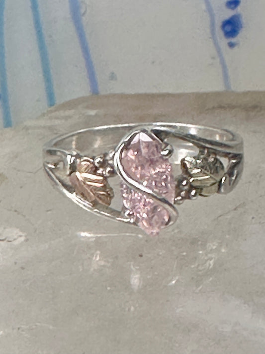Black Hills Gold ring size 7 sterling silver Pink Ice leaves floral band women girls