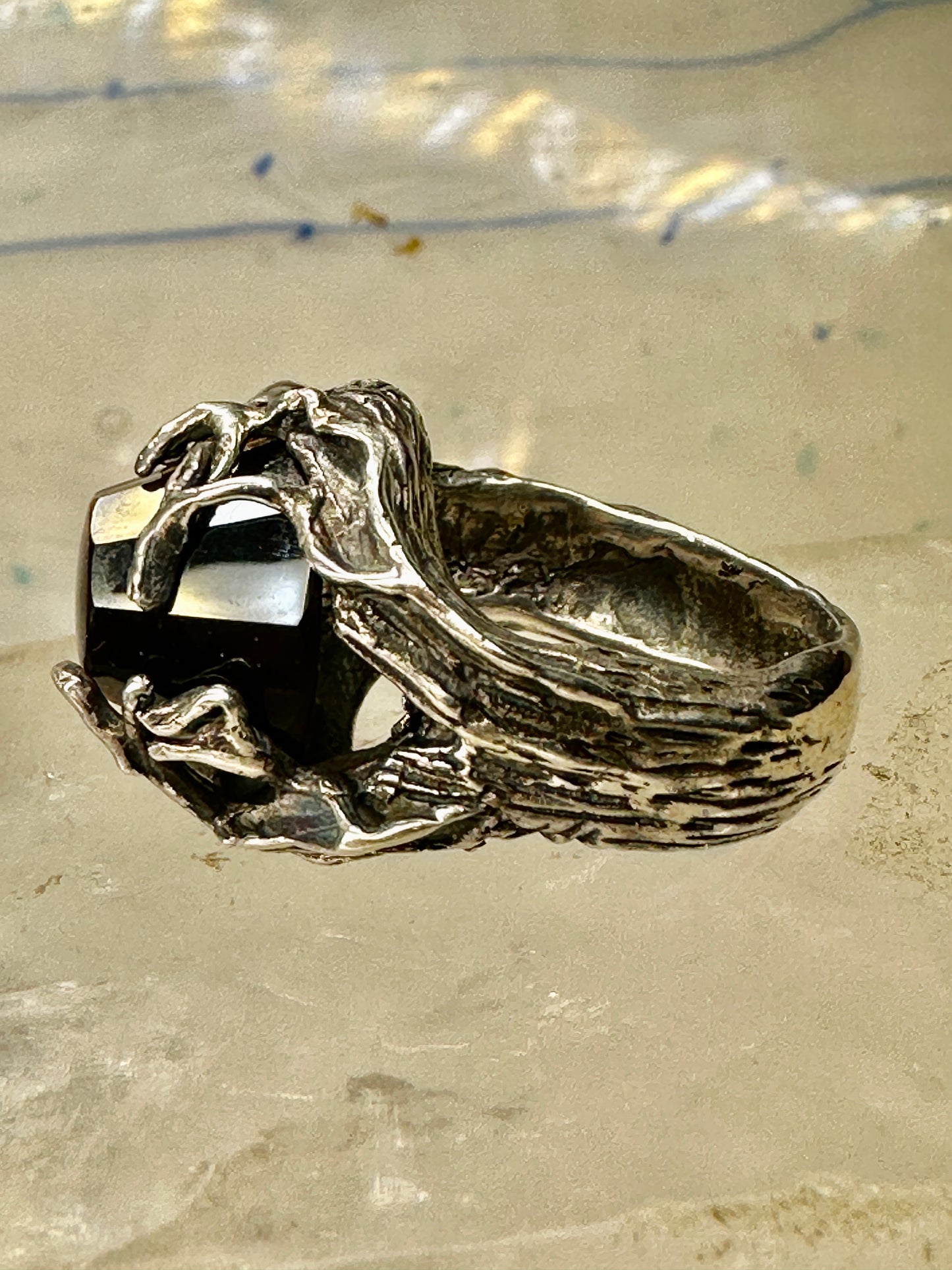 Brutalist ring Tiger eye size 4.75 heavy sterling silver women