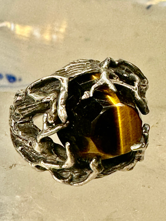 Brutalist ring Tiger eye size 4.75 heavy sterling silver women