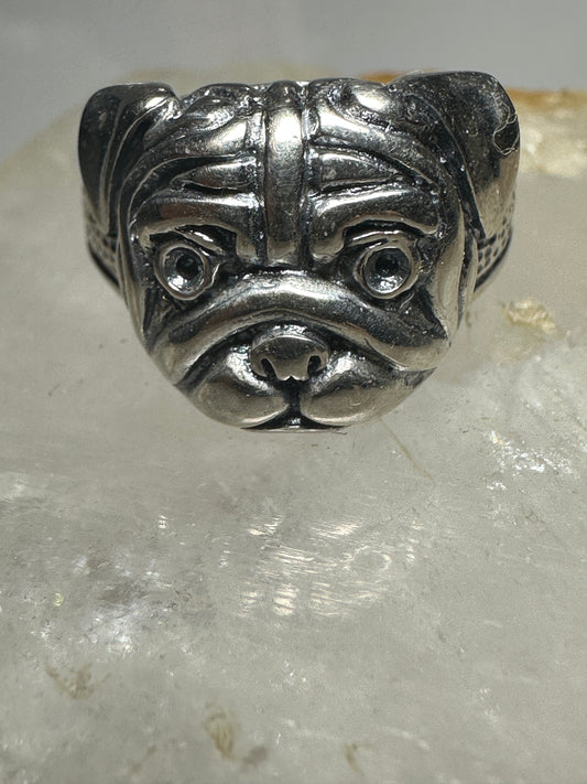 Bulldog ring dog band size 9.75 sterling silver women men