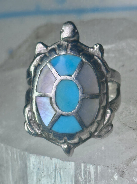 Navajo turtle Ring turquoise mop band size 7.50 sterling silver women girls