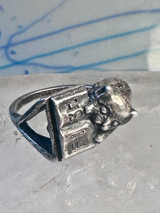Cat ring reading fish book Kabana sterling silver band size 5 girls women