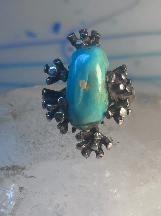 Turquoise ring long brutalist sterling silver size 9 women
