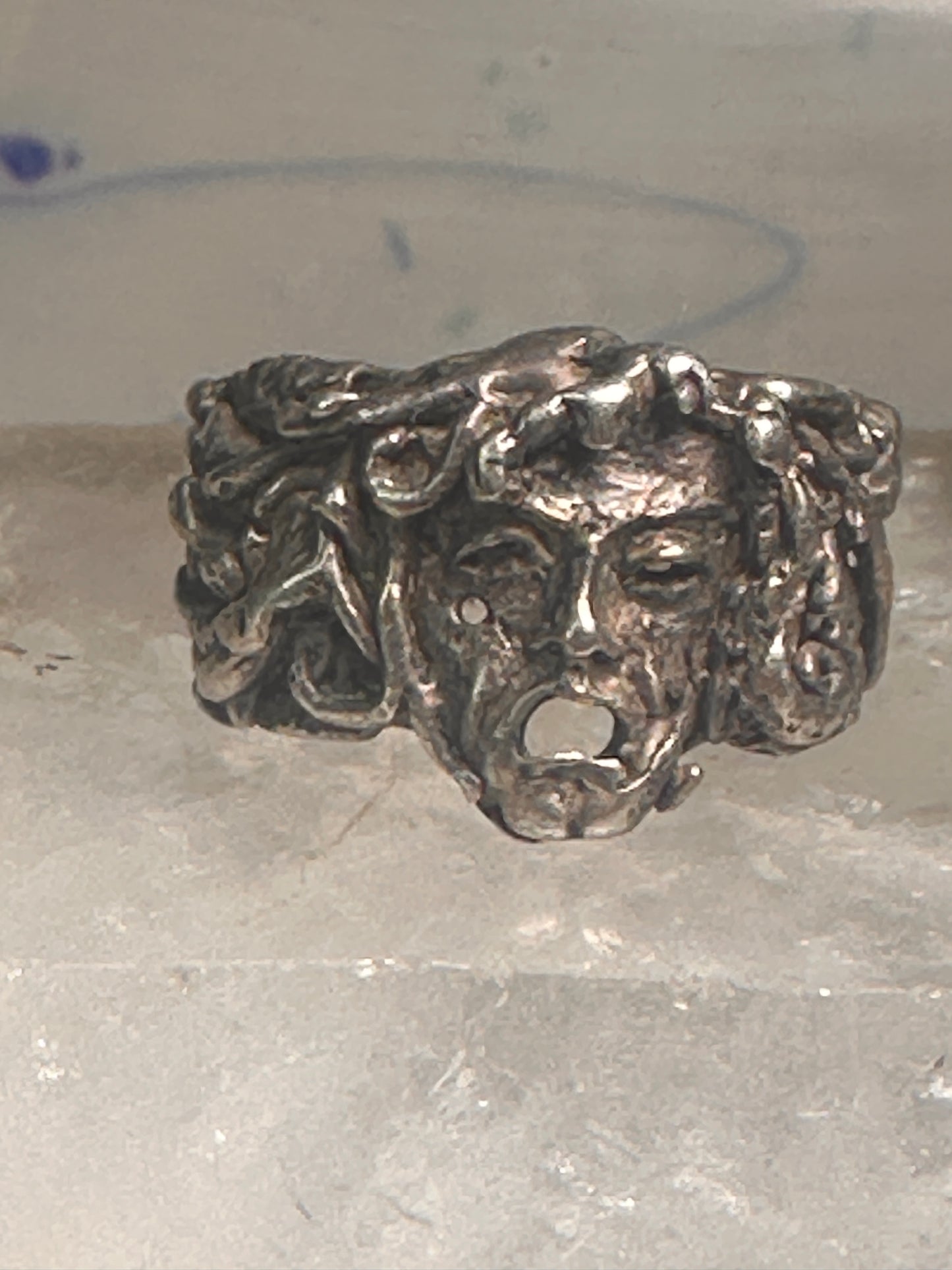 Man face ring brutalist band size 6.5 sterling silver women