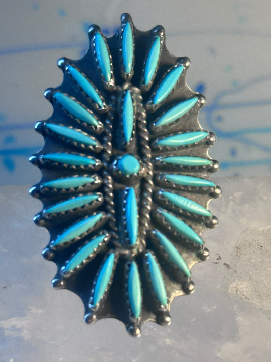 Zuni ring long turquoise petite point sterling silver size 10.50 women