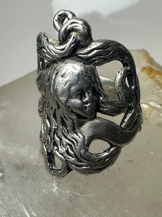 Face ring art deco band size 7.25 sterling silver women