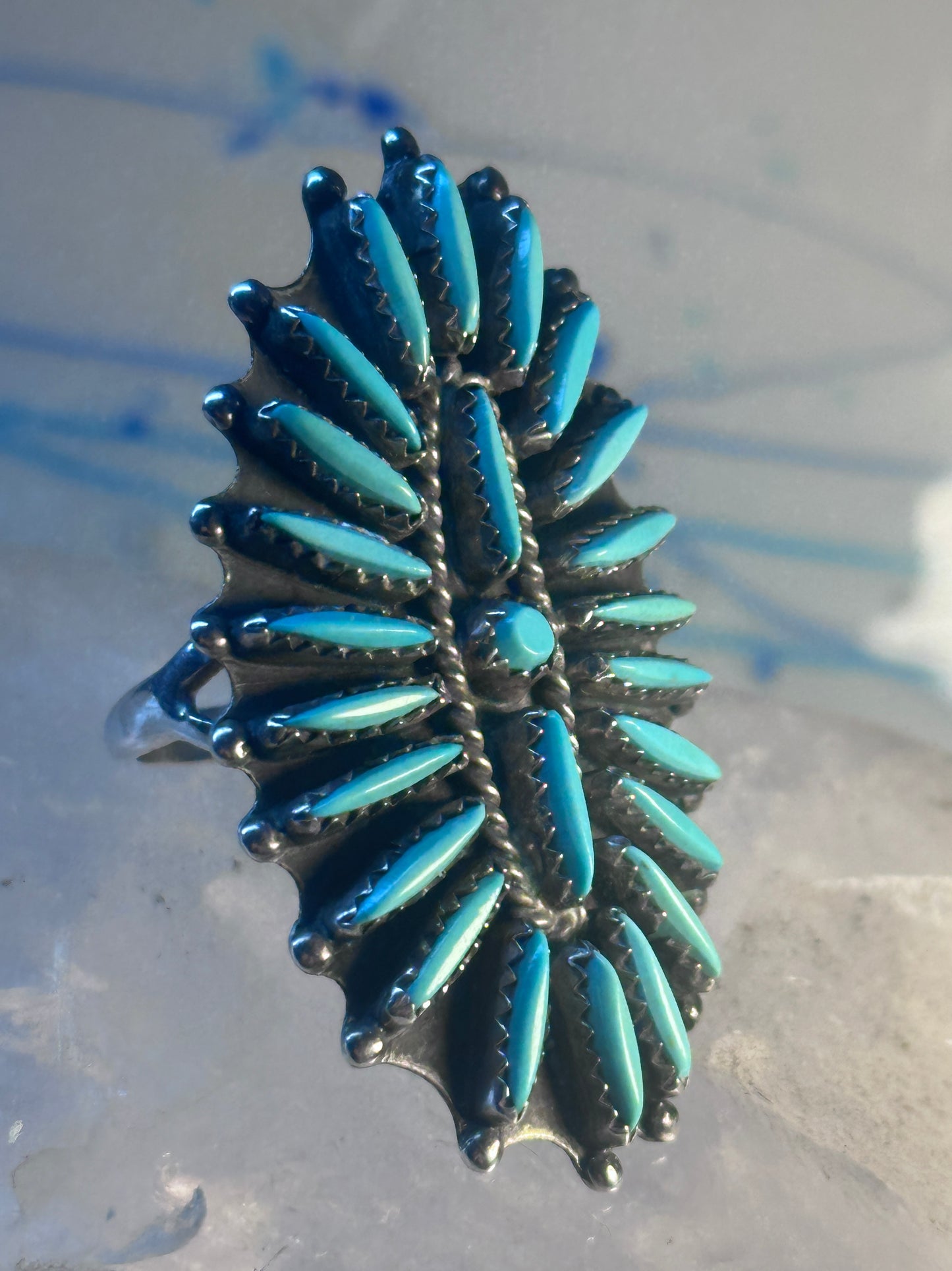Zuni ring long turquoise petite point sterling silver size 10.50 women