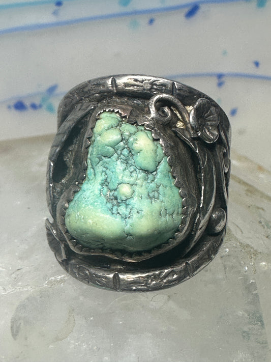 Navajo ring turquoise cigar band flowers leaves size 9.25 sterling silver women men