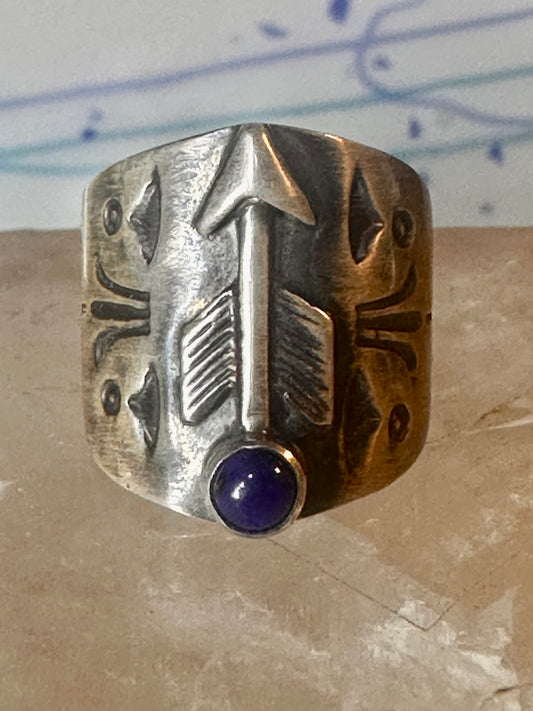 Vintage Southwestern Arrow Lapis Lazuli Ring - Copperfield Signed Bear Paw Mark - Size 6.25