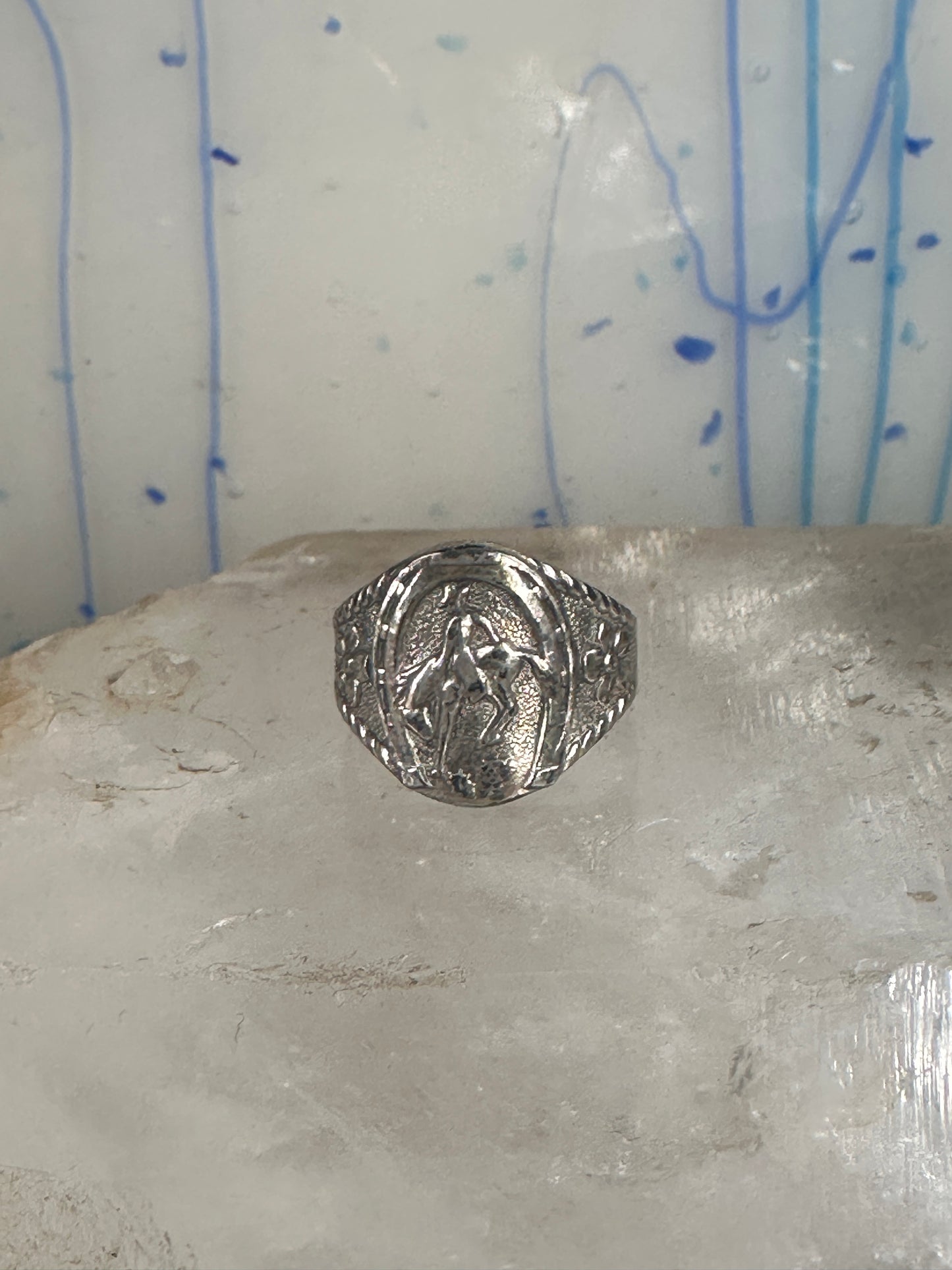 Cowboy ring boy band horseshoe horse size 6.75 sterling silver 50's women boys girls