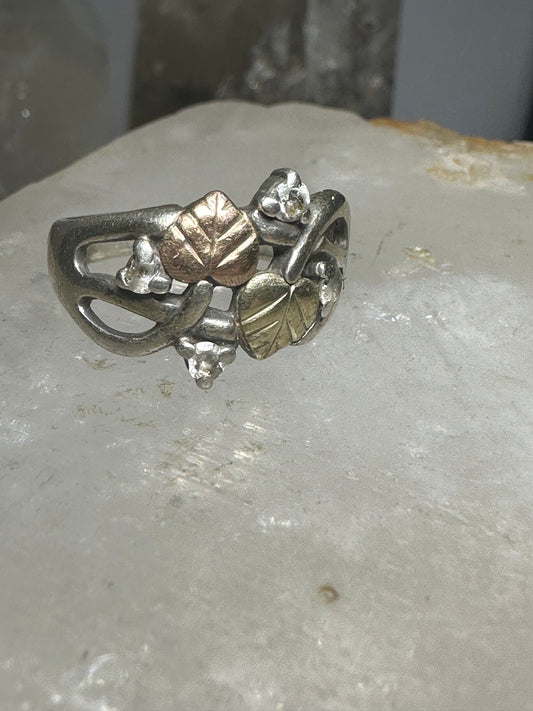 Black Hills Gold ring size 6 leaves CZ band 12K gold over sterling silver women