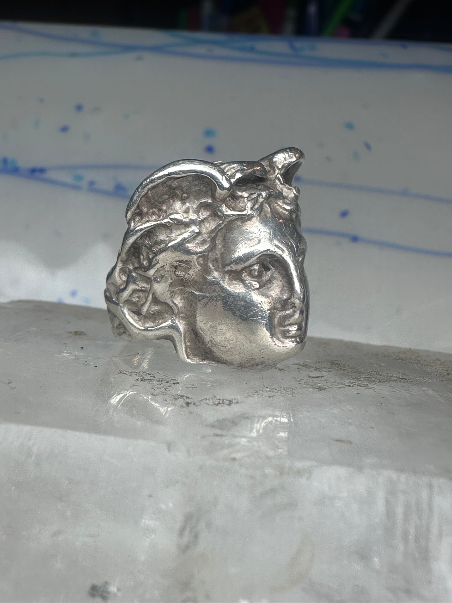 Vintage Sterling Silver Greek Medusa Gorgon Face High Relief Statement Ring Size 6 12g