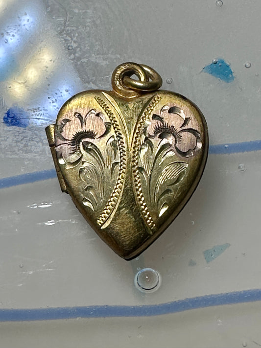Heart Valentine Vintage Love small Photo Locket 1/20 12K GF flower girls women pendant