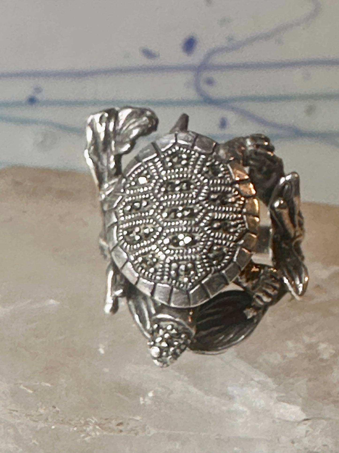 Turtle ring marcasites band size 7.25 sterling silver women