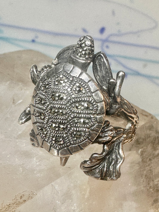 Turtle ring marcasites band size 7.25 sterling silver women
