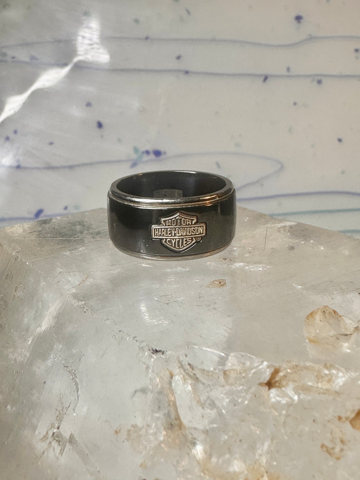 Harley Davidson ring biker sterling silver titanium black shield band size 8.5 men women